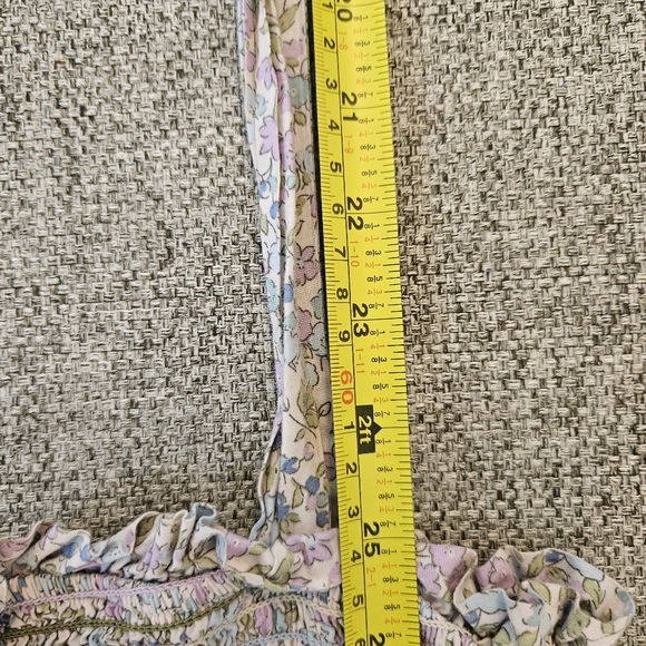 STORIA Floral Multicolor Smocked Bodycon Tie Strap Dress Size MEDIUM Ruffle Hem - Picture 12 of 13